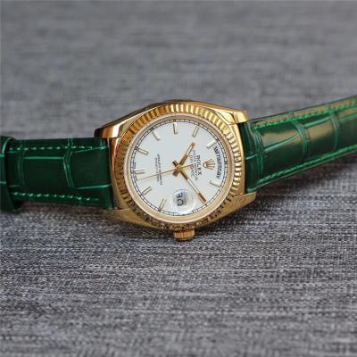 Day-Date 118138 36mm A2836 Automatic Mens Watch Best Edition TRF Yellow Gold Silver Dial Green Leather