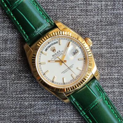 Day-Date 118138 36mm A2836 Automatic Mens Watch Best Edition TRF Yellow Gold Silver Dial Green Leather