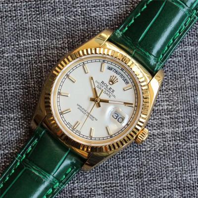 Day-Date 118138 36mm A2836 Automatic Mens Watch Best Edition TRF Yellow Gold Silver Dial Green Leather