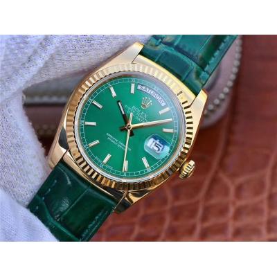 Day-Date 118138 36mm A2836 Automatic Mens Watch Best Edition TRF Yellow Gold Green Dial  Green Leather