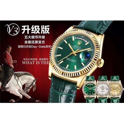 Day-Date 118138 36mm A2836 Automatic Mens Watch Best Edition TRF Yellow Gold Green Dial  Green Leather