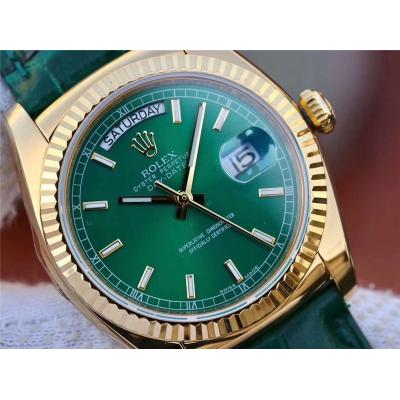 Day-Date 118138 36mm A2836 Automatic Mens Watch Best Edition TRF Yellow Gold Green Dial  Green Leather