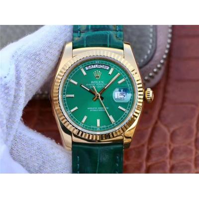 Day-Date 118138 36mm A2836 Automatic Mens Watch Best Edition TRF Yellow Gold Green Dial  Green Leather