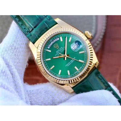 Day-Date 118138 36mm A2836 Automatic Mens Watch Best Edition TRF Yellow Gold Green Dial  Green Leather