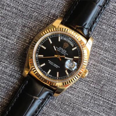 Day-Date 118138 36mm A2836 Automatic Mens Watch Best Edition TRF Yellow Gold Black Dial  Black Leather