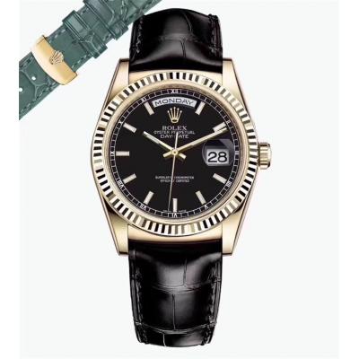 Day-Date 118138 36mm A2836 Automatic Mens Watch Best Edition TRF Yellow Gold Black Dial  Black Leather