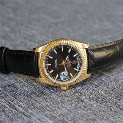 Day-Date 118138 36mm A2836 Automatic Mens Watch Best Edition TRF Yellow Gold Black Dial  Black Leather