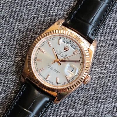 Day-Date 118138 36mm A2836 Automatic Mens Watch Best Edition TRF Rose Gold Silver Dial  Black Leather