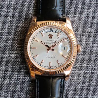 Day-Date 118138 36mm A2836 Automatic Mens Watch Best Edition TRF Rose Gold Silver Dial  Black Leather