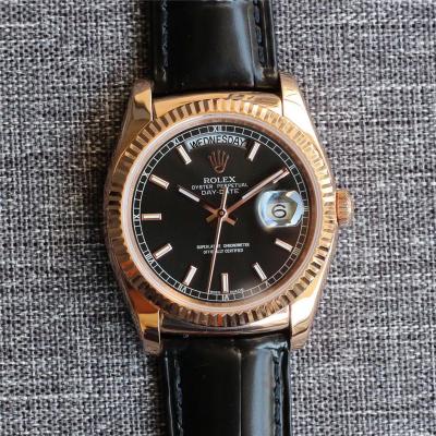 Day-Date 118138 36mm Automatic Mens Watch Best Edition TRF Rose Gold Black Dial A2836  Black Leather