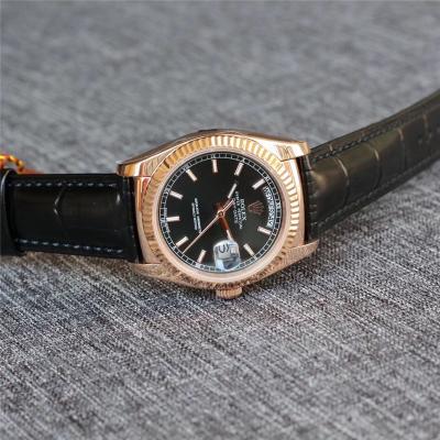 Day-Date 118138 36mm Automatic Mens Watch Best Edition TRF Rose Gold Black Dial A2836  Black Leather