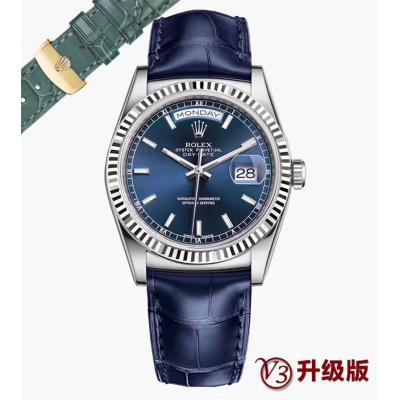 Day-Date 118139 36mm A2836 Automatic Mens Watch Best Edition TRF Stainless Steel Blue Dial  Blue Leather