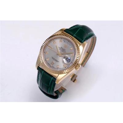 Day-Date 118138 36mm A2836 Automatic Mens Watch Best Edition TRF YG Silver Dial Diamond  Green Leather