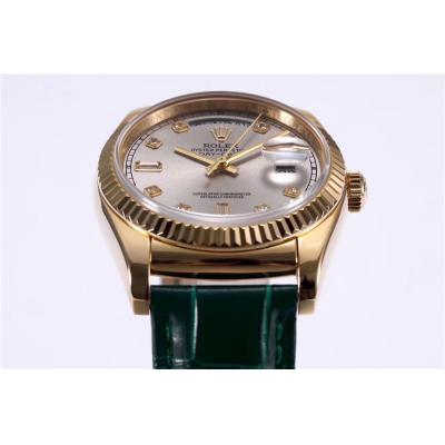 Day-Date 118138 36mm A2836 Automatic Mens Watch Best Edition TRF YG Silver Dial Diamond  Green Leather