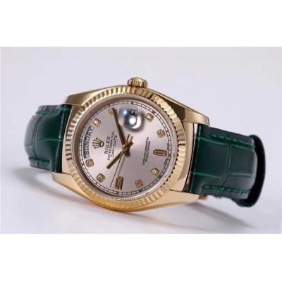 Day-Date 118138 36mm A2836 Automatic Mens Watch Best Edition TRF YG Silver Dial Diamond  Green Leather