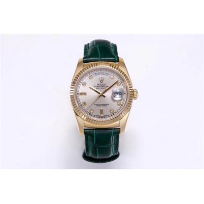 Day-Date 118138 36mm A2836 Automatic Mens Watch Best Edition TRF YG Silver Dial Diamond  Green Leather