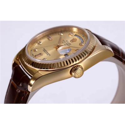 Day-Date 118138 36mm A2836 Automatic Mens Watch Best Edition TRF YG Gold Dial Diamond Brown Leather