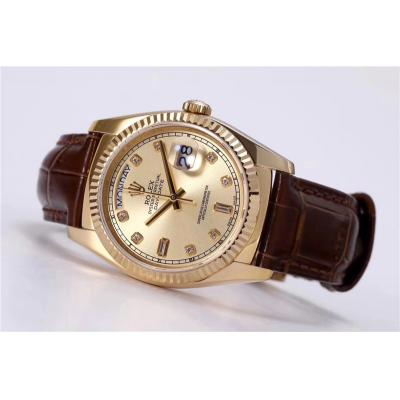 Day-Date 118138 36mm A2836 Automatic Mens Watch Best Edition TRF YG Gold Dial Diamond Brown Leather