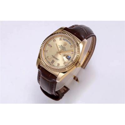 Day-Date 118138 36mm A2836 Automatic Mens Watch Best Edition TRF YG Gold Dial Diamond Brown Leather