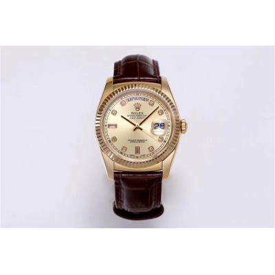 Day-Date 118138 36mm A2836 Automatic Mens Watch Best Edition TRF YG Gold Dial Diamond Brown Leather