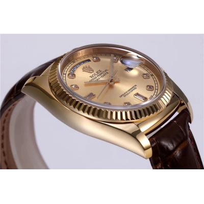 Day-Date 118138 36mm A2836 Automatic Mens Watch Best Edition TRF YG Gold Dial Diamond Brown Leather