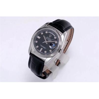 TRF Day-Date 118139 36mm A2836 Automatic Mens Watch Black Dial Diamond Black Leather Best Edition