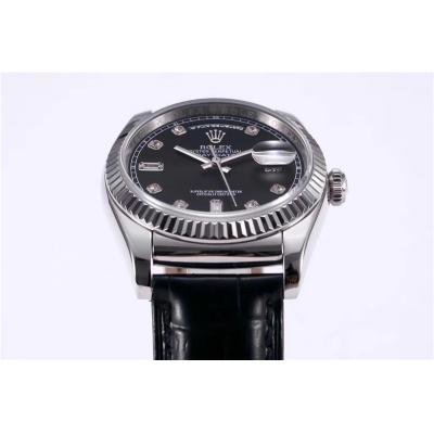 TRF Day-Date 118139 36mm A2836 Automatic Mens Watch Black Dial Diamond Black Leather Best Edition