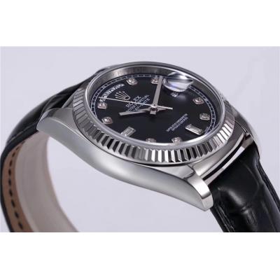 TRF Day-Date 118139 36mm A2836 Automatic Mens Watch Black Dial Diamond Black Leather Best Edition