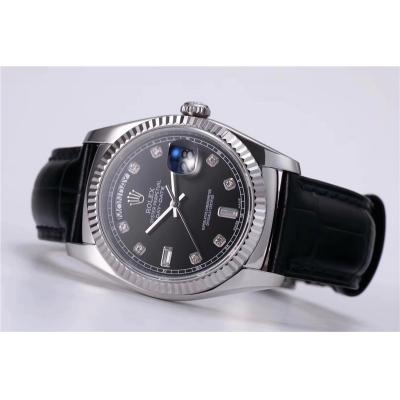 TRF Day-Date 118139 36mm A2836 Automatic Mens Watch Black Dial Diamond Black Leather Best Edition