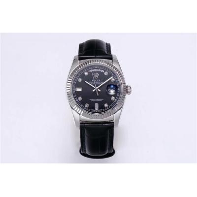 TRF Day-Date 118139 36mm A2836 Automatic Mens Watch Black Dial Diamond Black Leather Best Edition