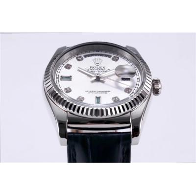 TRF Day-Date 118139 36mm A2836 Automatic Mens Watch White Dial Diamond Blue Leather Best Edition