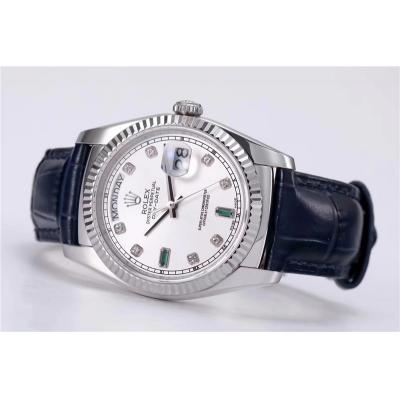 TRF Day-Date 118139 36mm A2836 Automatic Mens Watch White Dial Diamond Blue Leather Best Edition