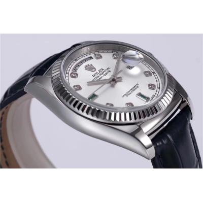 TRF Day-Date 118139 36mm A2836 Automatic Mens Watch White Dial Diamond Blue Leather Best Edition