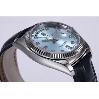 TRF Day-Date 118139 36mm A2836 Automatic Mens Watch ICE Blue Dial Diamond Blue Leather Best Edition