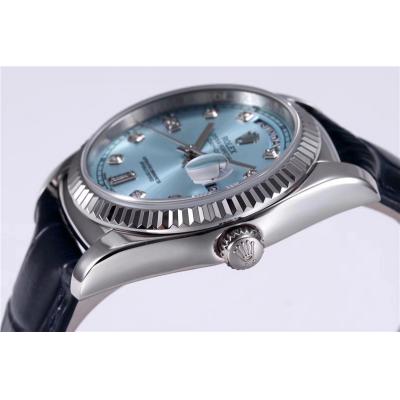 TRF Day-Date 118139 36mm A2836 Automatic Mens Watch ICE Blue Dial Diamond Blue Leather Best Edition