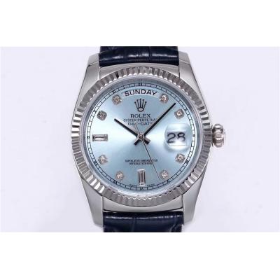 TRF Day-Date 118139 36mm A2836 Automatic Mens Watch ICE Blue Dial Diamond Blue Leather Best Edition