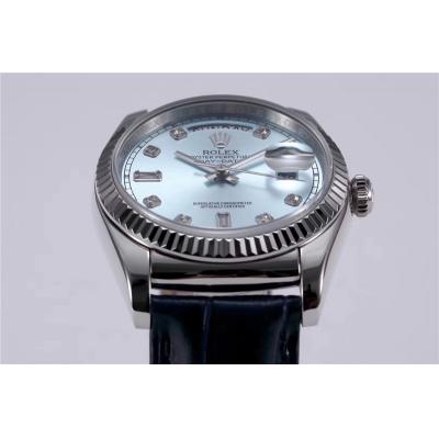 TRF Day-Date 118139 36mm A2836 Automatic Mens Watch ICE Blue Dial Diamond Blue Leather Best Edition