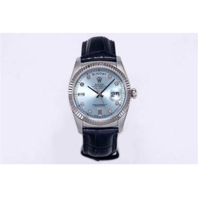 TRF Day-Date 118139 36mm A2836 Automatic Mens Watch ICE Blue Dial Diamond Blue Leather Best Edition