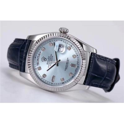 TRF Day-Date 118139 36mm A2836 Automatic Mens Watch ICE Blue Dial Diamond Blue Leather Best Edition