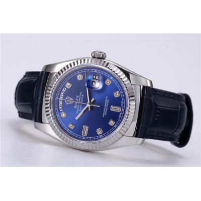 TRF Day-Date 118139 36mm A2836 Automatic Mens Watch Blue Dial Diamond Blue Leather Best Edition