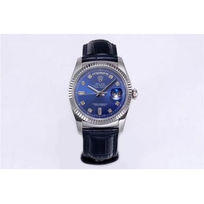 TRF Day-Date 118139 36mm A2836 Automatic Mens Watch Blue Dial Diamond Blue Leather Best Edition