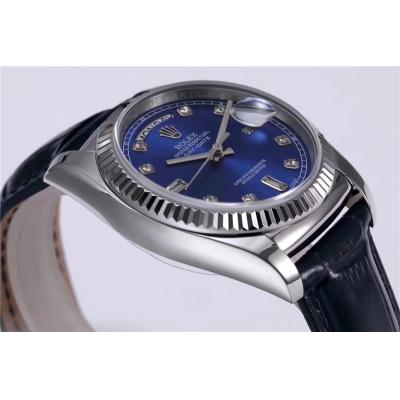 TRF Day-Date 118139 36mm A2836 Automatic Mens Watch Blue Dial Diamond Blue Leather Best Edition