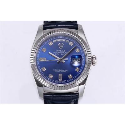 TRF Day-Date 118139 36mm A2836 Automatic Mens Watch Blue Dial Diamond Blue Leather Best Edition