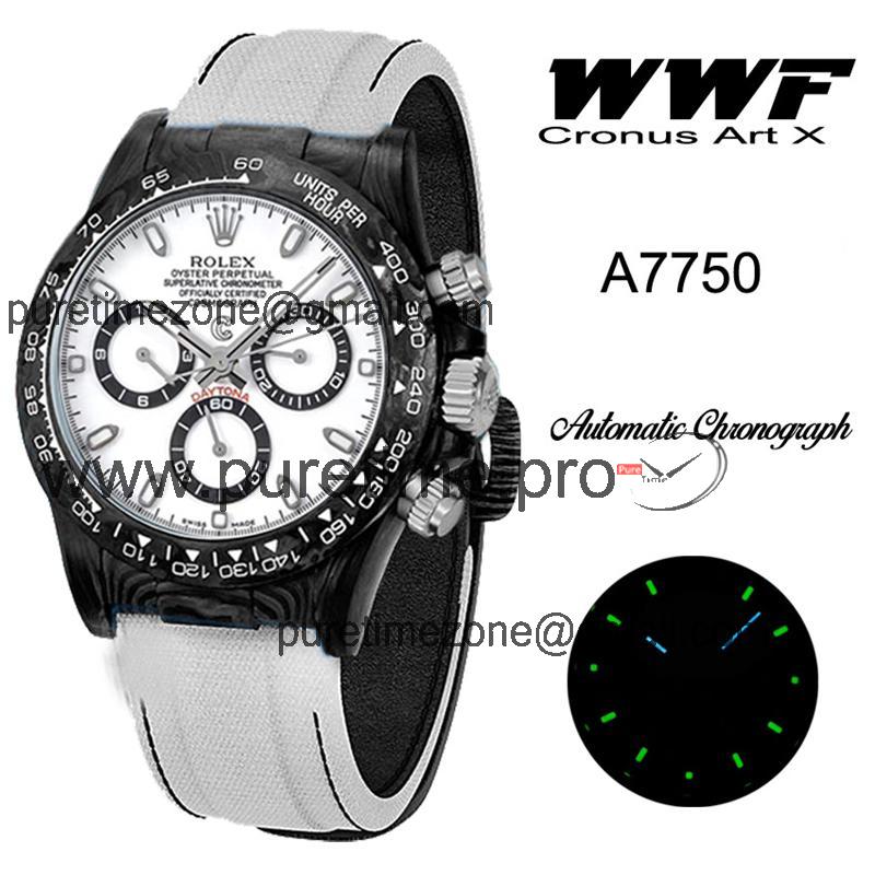 WWF Daytona Cronus Art X ETA A7750 Automatic Chronograph Mens Watch  Forged Carbon White Dial White Nylon