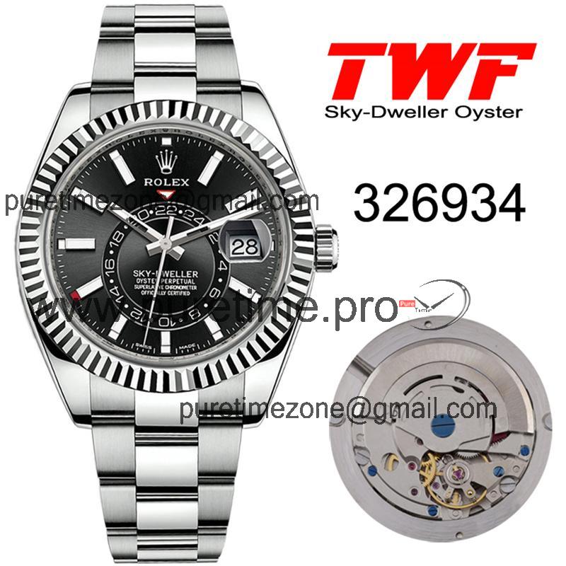 TWF Sky Dweller 326934 Black Dial A23J Automatic Mens Watch SS Oyster Bracelet Watches Best Edition