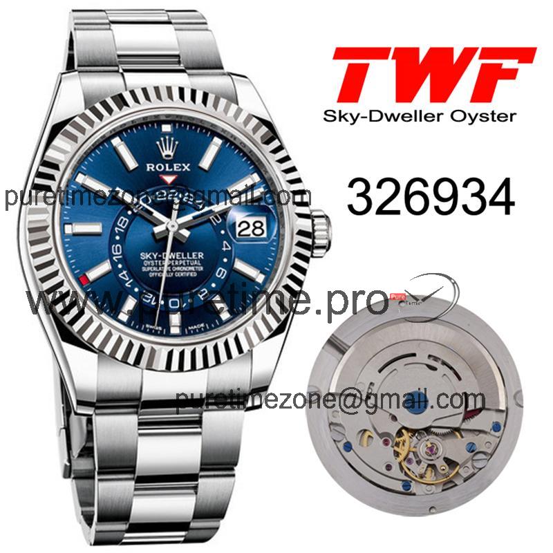 TWF Sky Dweller 326934 Blue Dial A23J Automatic Mens Watch SS Oyster Bracelet Watches Best Edition