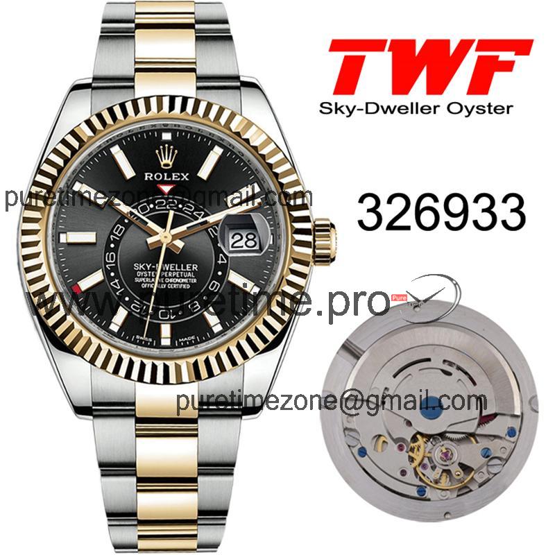 TWF Sky Dweller 326933 Black Dial A23J Automatic Mens Watch Two Tone YG SS Oyster Bracelet Best Edition