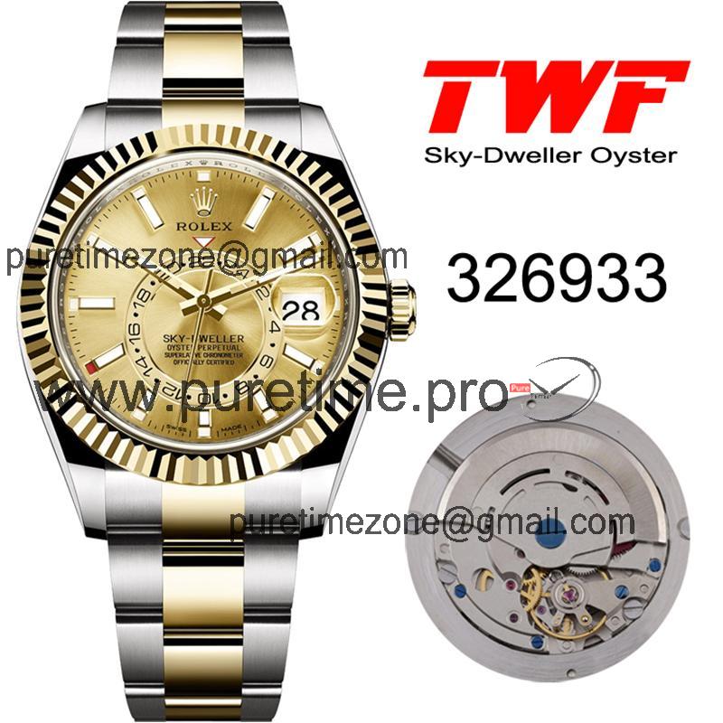 TWF Sky Dweller 326933 Gold Dial A23J Automatic Mens Watch Two Tone YG SS Oyster Bracelet Best Edition