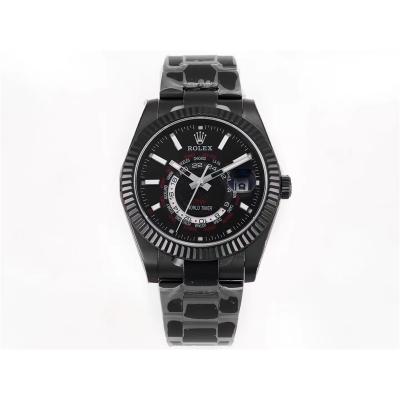 WWF Sky Dweller DIW Black PVD Fluted Bezel Black Dial A23J Automatic Mens Watch Super Clone