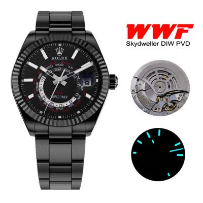 WWF Sky Dweller DIW Black PVD Fluted Bezel Black Dial A23J Automatic Mens Watch Super Clone